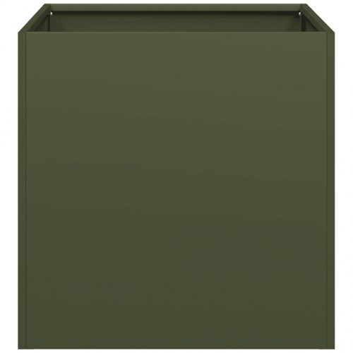 Plantekasse 40 × 40 × 40 cm i koldvalset stål - olivengrøn