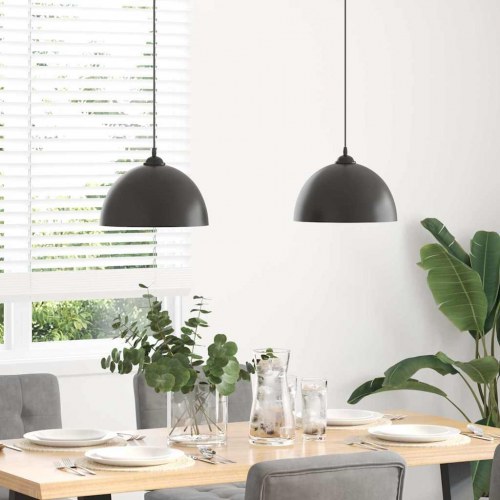 Pendellamper 2 stk højdejusterbar E27 Ø 30 cm metal sort
