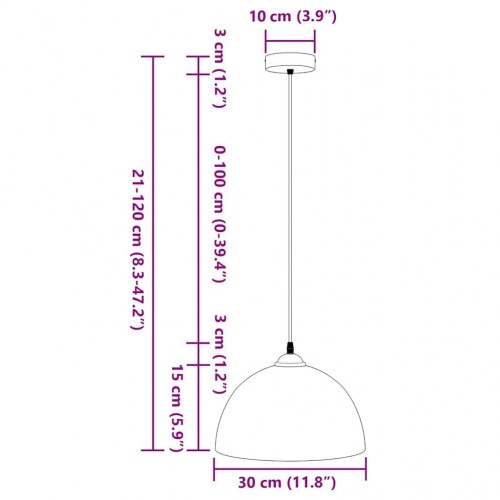 Pendellamper 2 stk højdejusterbar E27 Ø 30 cm metal sort