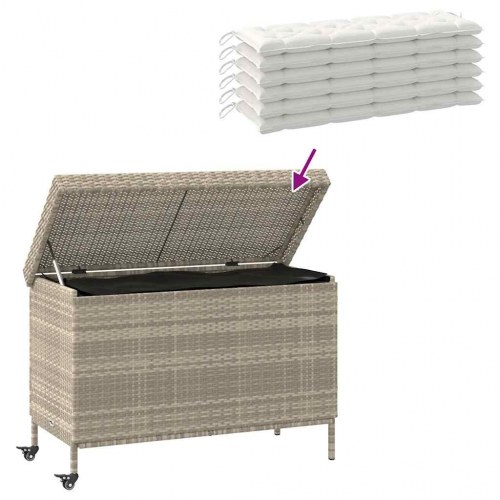 Opbevaringsboks med hjul i polyrattan 110×55×73 cm - lysegrå