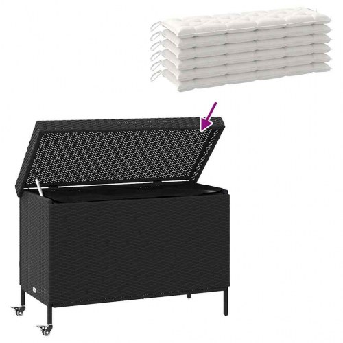 Opbevaringsboks med hjul 110x55x73 cm polyrattan sort
