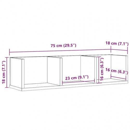 Cd-reol væghylde 75 × 18 × 18 cm i konstrueret træ - antikt træ