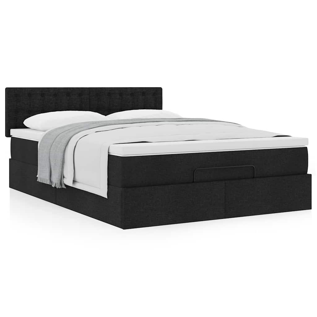 Ottoman Seng Med Madras Stof Sort - knapper / 140 x 200 cm