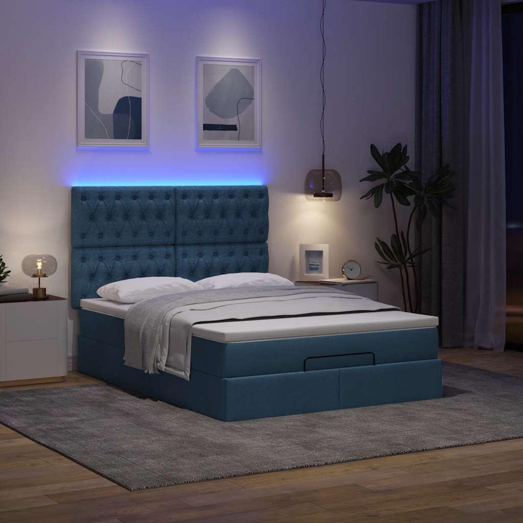 Ottoman Seng Med Madras & Leds Stof Blå - Med pynteknapper / 140 x 200 cm