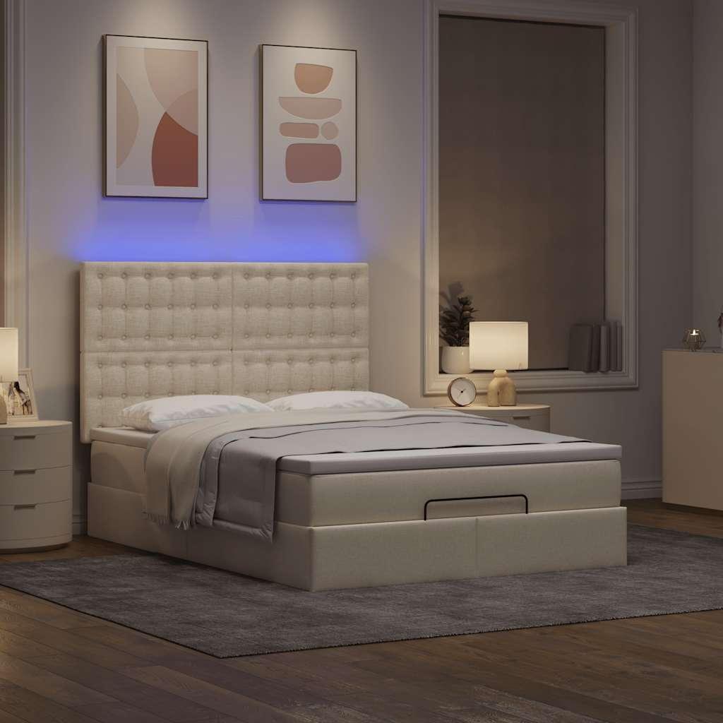 Osmannisk Sengeramme Med Madras Stof Farvet Creme - knapper / 140 x 200 cm