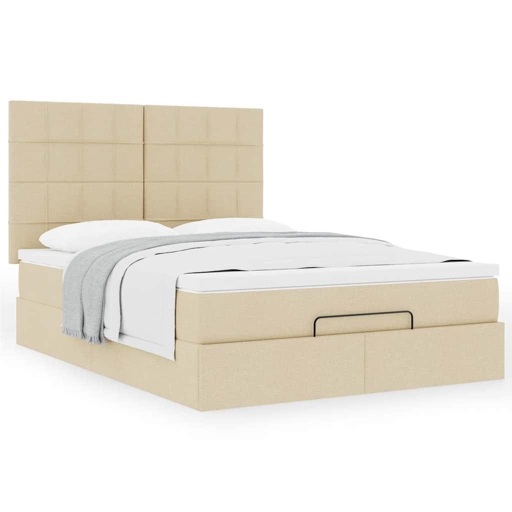 Osmannisk Sengeramme Med Madras Stof Farvet Creme - Blok med firkanter / 140 x 200 cm