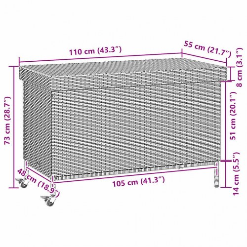 Opbevaringsboks med hjul 110×55×73 cm - polyrattan, brun