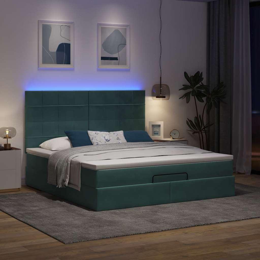 Osmannisk Sengeramme Med Madrasser Fløjl Mørkegrøn - Blok med firkanter / 160 x 200 cm