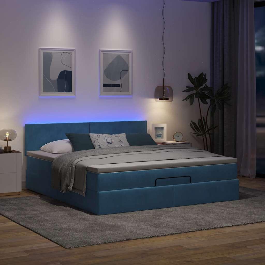 Osmannisk Sengeramme Med Madras Fløjl Lysegrå - Med ensartet mønster / 160 x 200 cm / Mørkeblå