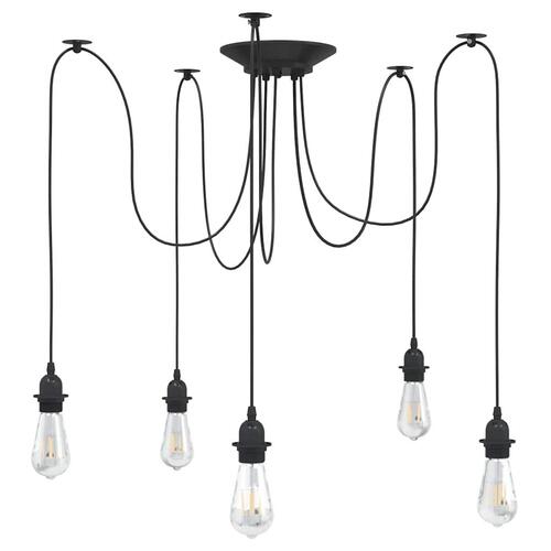 Pendellampe med 5 lampeholdere E27 metal sort