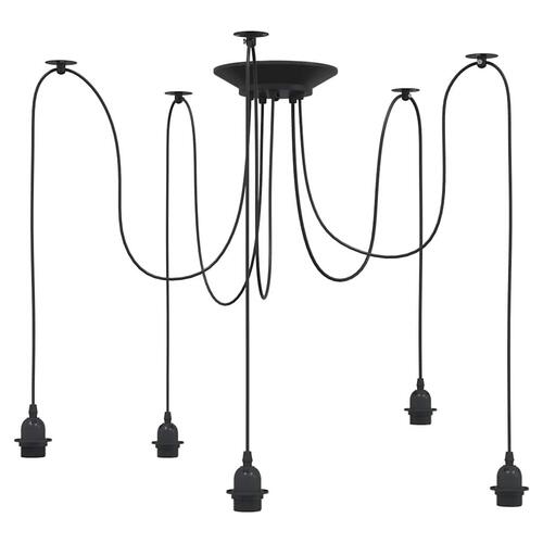 Pendellampe med 5 lampeholdere E27 metal sort