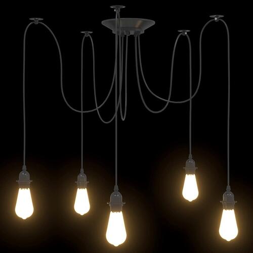 Pendellampe med 5 lampeholdere E27 metal sort