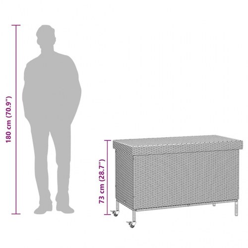 Opbevaringsboks med hjul i polyrattan - 110 × 55 × 73 cm, grå