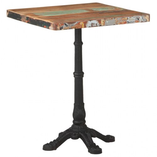 Bistrobord 60 × 60 × 76 cm i massivt genbrugstræ med støbejernsfod