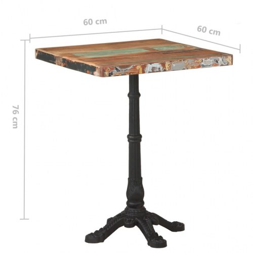Bistrobord 60 × 60 × 76 cm i massivt genbrugstræ med støbejernsfod