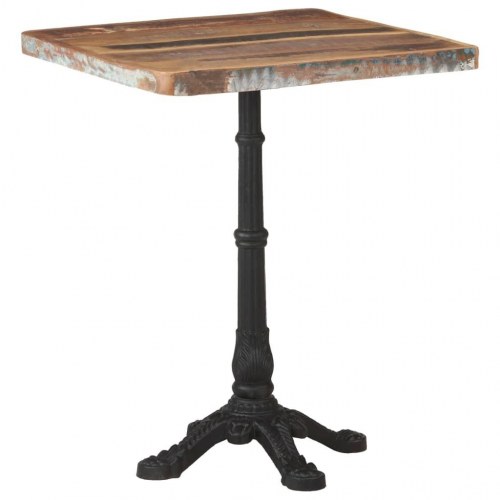 Bistrobord 60 × 60 × 76 cm i massivt genbrugstræ med støbejernsfod