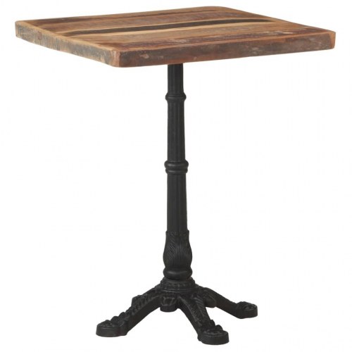 Bistrobord 60 × 60 × 76 cm i massivt genbrugstræ med støbejernsfod