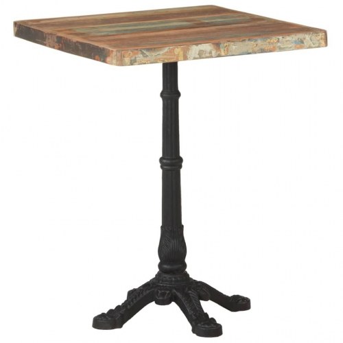 Bistrobord 60 × 60 × 76 cm i massivt genbrugstræ med støbejernsfod
