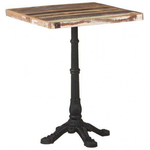 Bistrobord 60 × 60 × 76 cm i massivt genbrugstræ med støbejernsfod