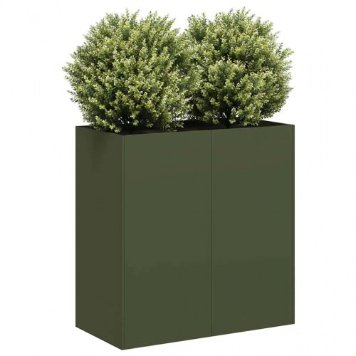 Plantekasse i koldvalset stål - olivengrøn 80×40×80 cm