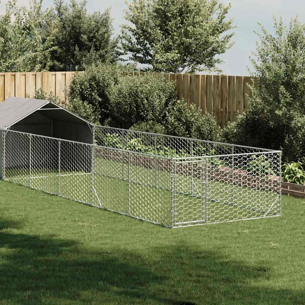 Udendørs hundegård med løbegård 8x2x1,5 m Galvaniseret stål