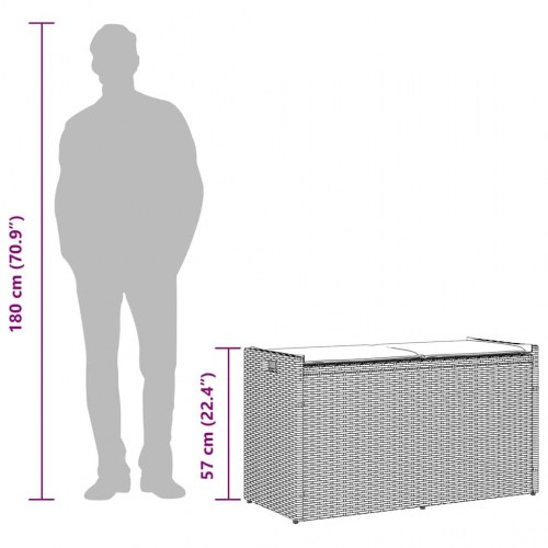 Udendørs opbevaringsbænk med hynde 100 cm polyrattan grå