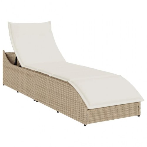 Sammenklappelig solseng med hynde og opbevaring i polyrattan - beige