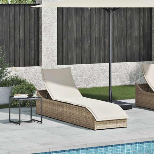 Sammenklappelig solseng med hynde og opbevaring i polyrattan - beige