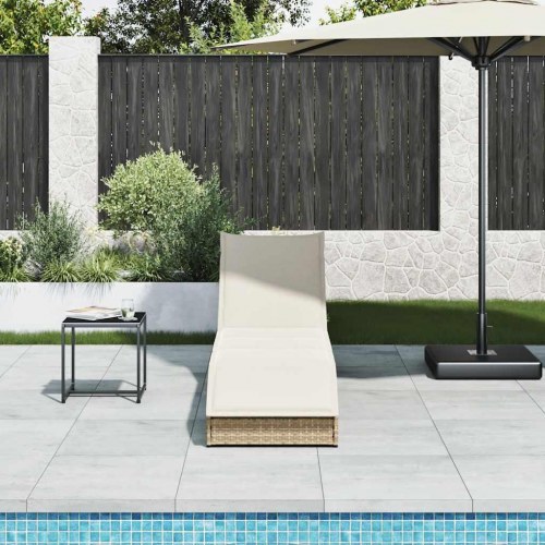 Sammenklappelig solseng med hynde og opbevaring i polyrattan - beige