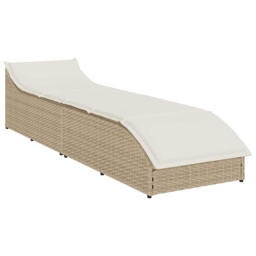 Sammenklappelig solseng med hynde og opbevaring i polyrattan - beige