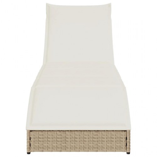 Sammenklappelig solseng med hynde og opbevaring i polyrattan - beige