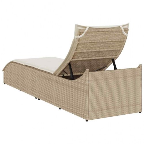 Sammenklappelig solseng med hynde og opbevaring i polyrattan - beige