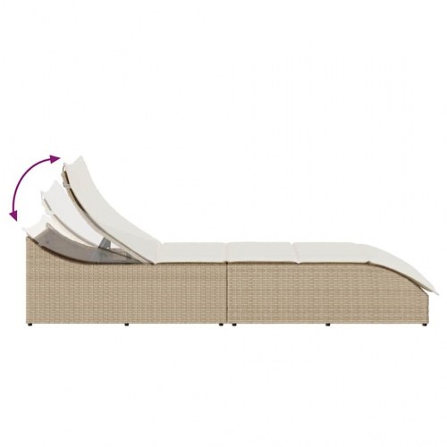 Sammenklappelig solseng med hynde og opbevaring i polyrattan - beige
