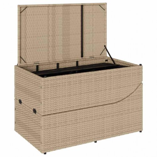 Sammenklappelig solseng med hynde og opbevaring i polyrattan - beige
