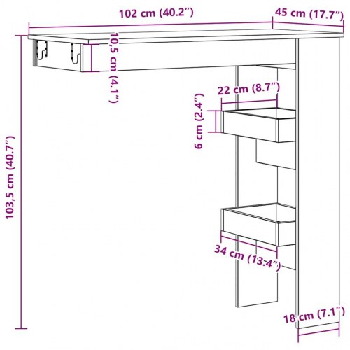 Væghængt barbord 102 × 45 × 103,5 cm - konstrueret træ, antikt træ