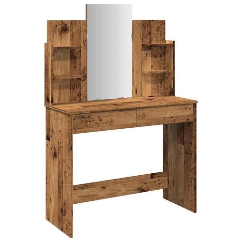 Makeupbord med spejl 96x39x142 cm gammelt træ-look