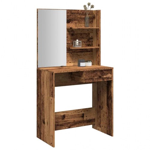 Makeupbord med spejl 74,5 × 40 × 141 cm - gammelt træ-look
