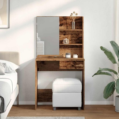 Makeupbord med spejl 74,5 × 40 × 141 cm - gammelt træ-look