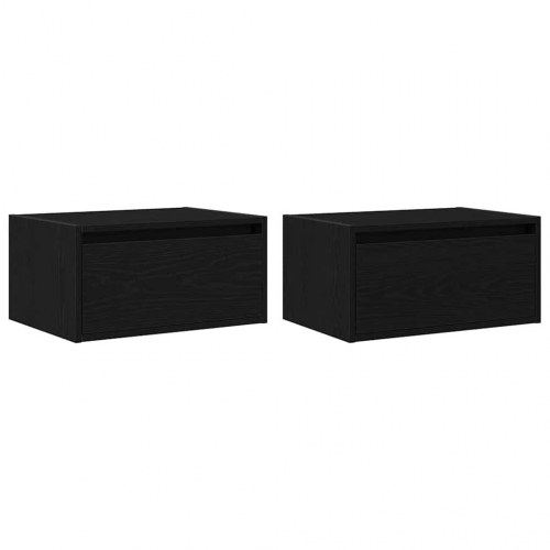 Væghængte sengeborde 2 stk. med LED-lys sort egetræsfarve