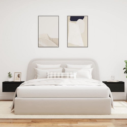 Væghængte sengeborde 2 stk. med LED-lys sort egetræsfarve