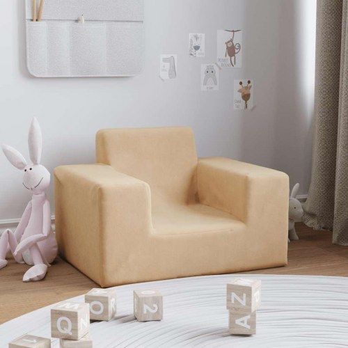 Børnesofa i blødt plys - cremefarvet minisofa