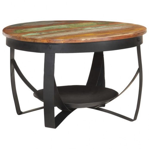 Sofabord Ø68 x 43 cm i massivt genbrugstræ - industrielt design
