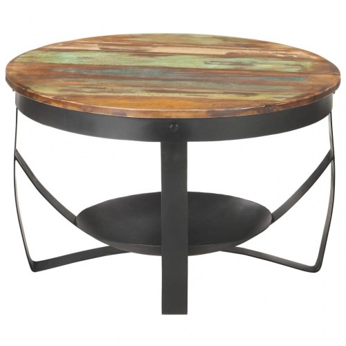 Sofabord Ø68 x 43 cm i massivt genbrugstræ - industrielt design