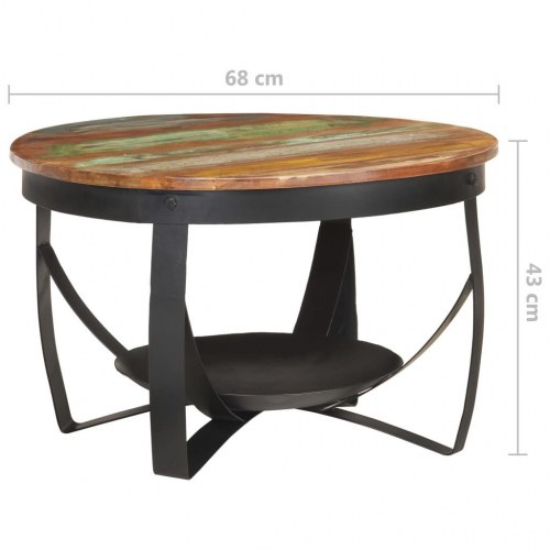 Sofabord Ø68 x 43 cm i massivt genbrugstræ - industrielt design