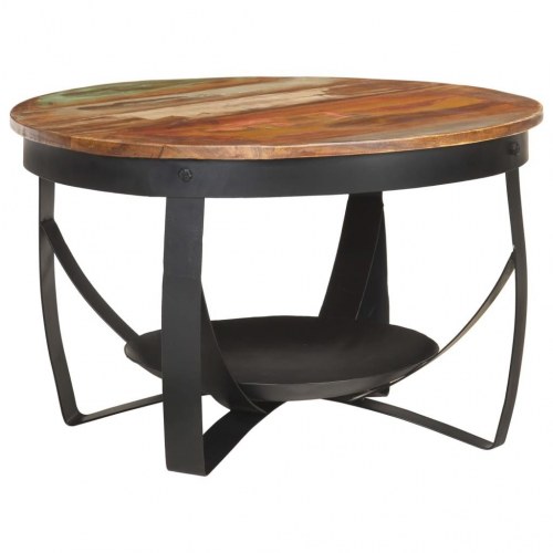 Sofabord Ø68 x 43 cm i massivt genbrugstræ - industrielt design