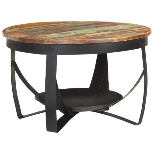 Sofabord Ø68 x 43 cm i massivt genbrugstræ - industrielt design