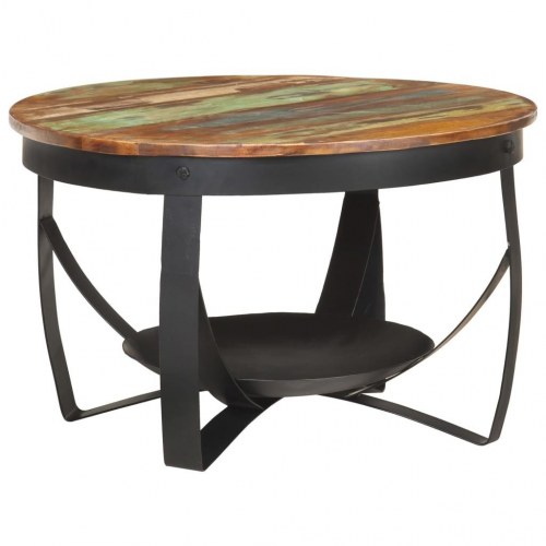 Sofabord Ø68 x 43 cm i massivt genbrugstræ - industrielt design