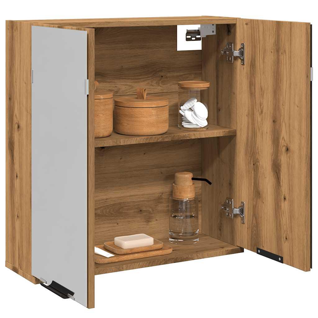 Badeværelsesskab med spejl 64x20x66,5cm konstrueret træ kunsteg billede