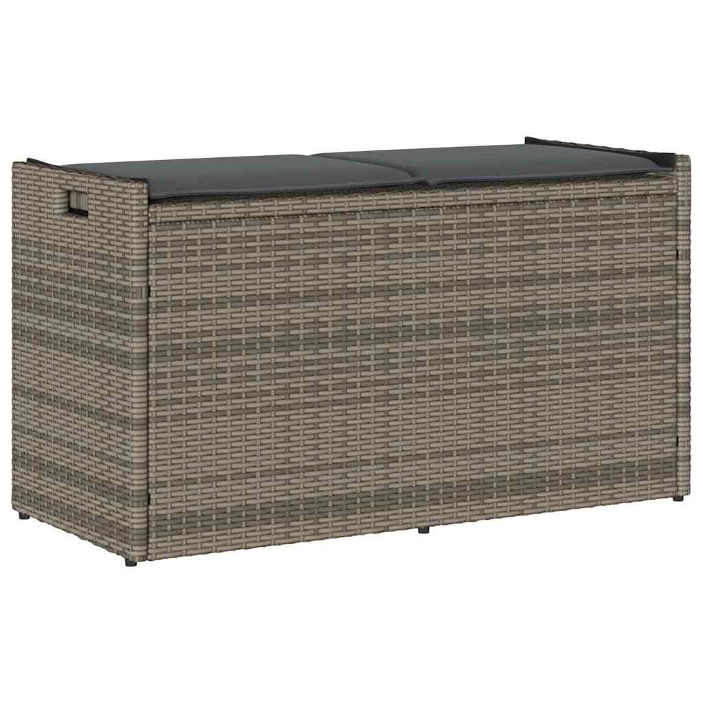 Udendørs opbevaringsbænk med hynde 100 cm i grå polyrattan
