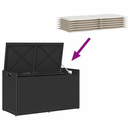 Udendørs opbevaringsbænk med hynde 100 cm polyrattan sort
